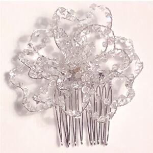 Beaded Flower Hair Comb Silver Sparkle Beads Bridal Wedding Accessory Vintage